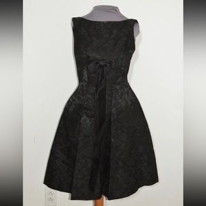 1960's Vintage Black Brocade Empire Waist Dress Small